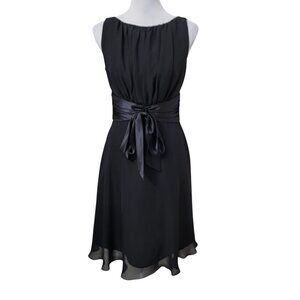 Connected Apparel Size 6 Black Chiffon Flared Hem Sleeveless LBD, NEW